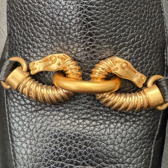 Tory Burch Leather Jessa Loafers / Black with Gold Horse-Head Hardware / Size 8 - Picture 3 of 9